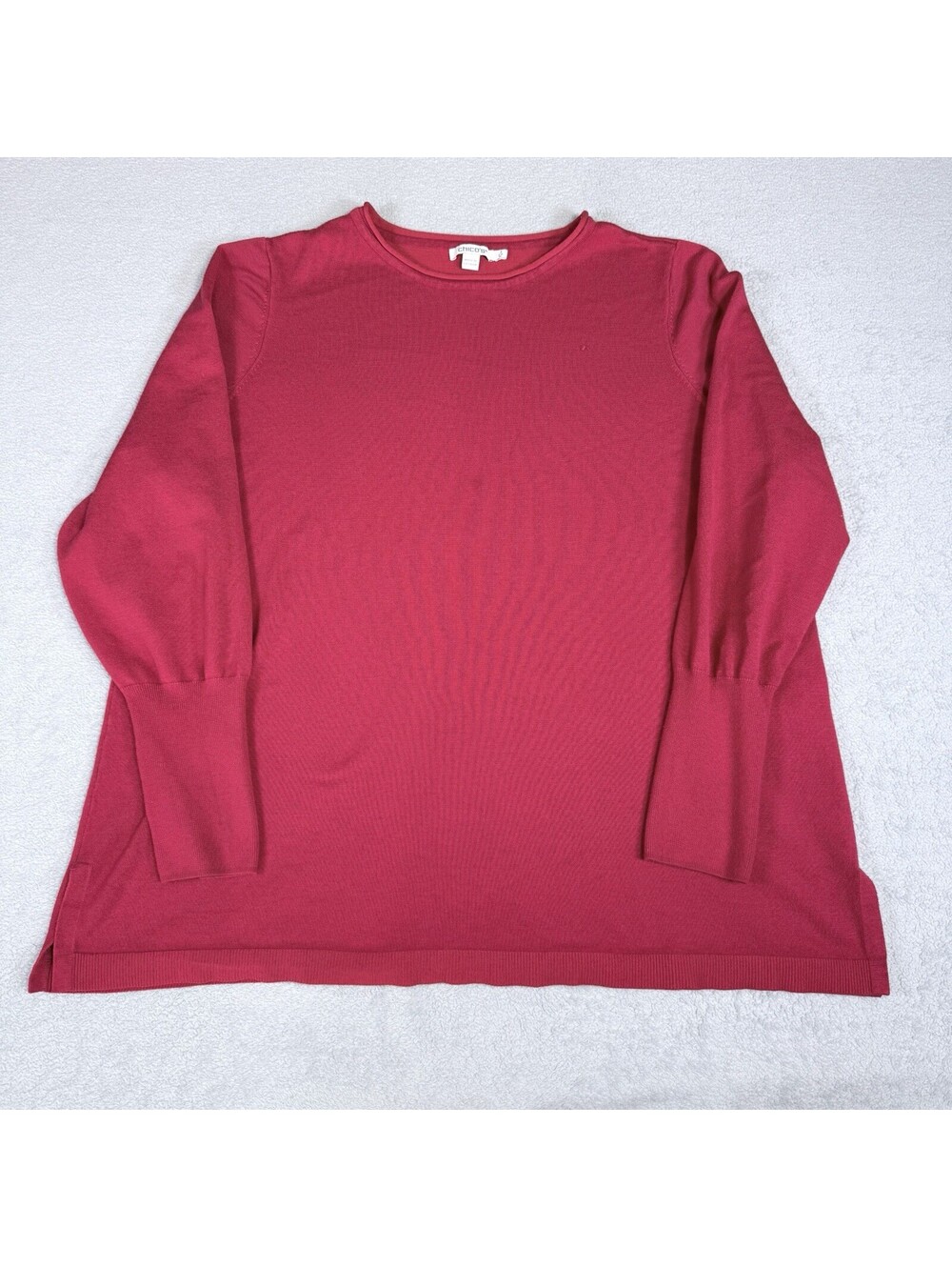 Chicos Easywear Tunic Top Size 3 US XL Red Blue 3/4 Sleeves Stretch